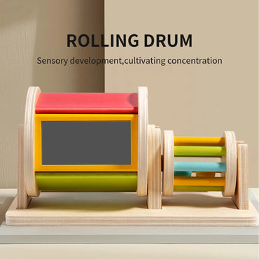 Montessori Wooden Sensory Rolling Drum with Mirror | Color, Motion & Visual Discovery Toy