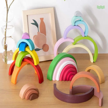 Montessori Wooden Rainbow Arch Bridge Blocks | Color Cognition & Creative Building Toy
