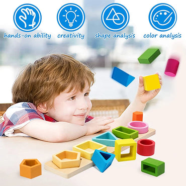 Montessori Wooden Shape & Color Sorting Blocks | Stacking & Cognitive Learning Toy